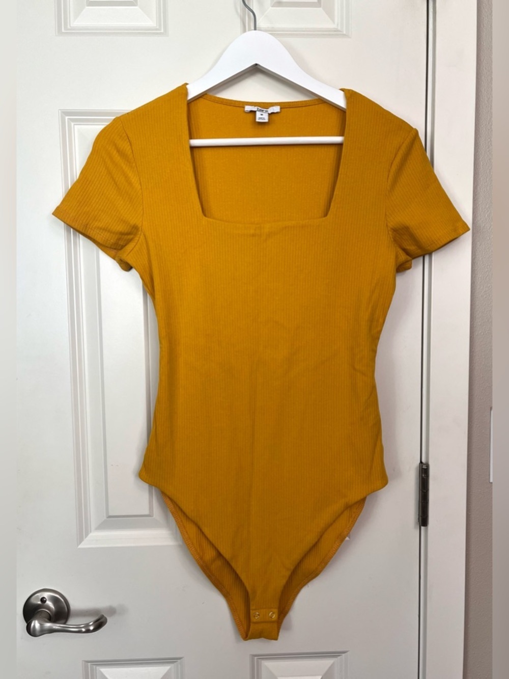 Bar III Mustard Ribbed Square Neck Bodysuit NWOT
